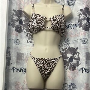 PINK Victoria's Secret Brown and Black Leopard Print Bikini